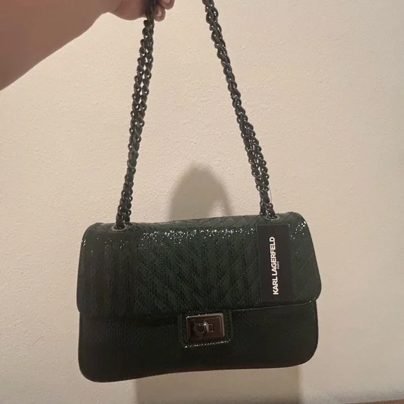Karl Lagerfeld Dark Green Quilted Shoulder Bag - Picture 5 of 12